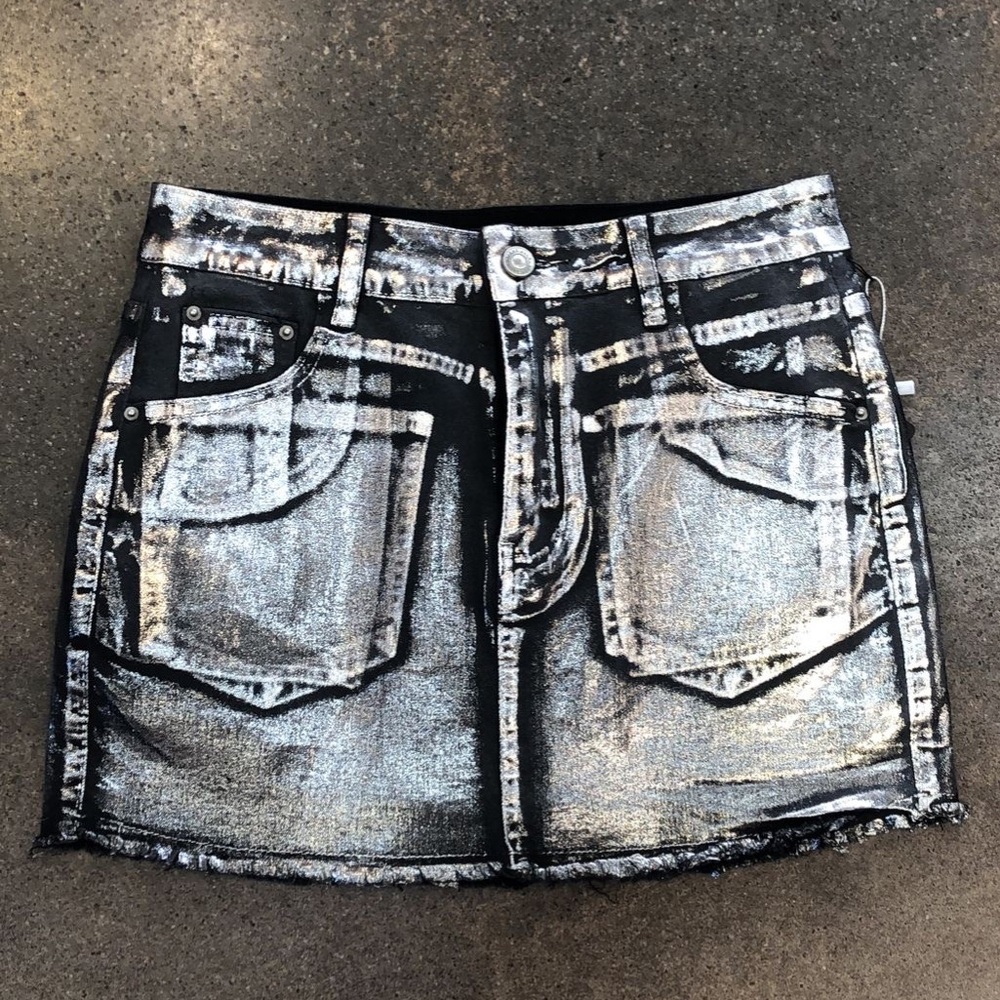 NWT Metallic wash Denim Mini Skirt